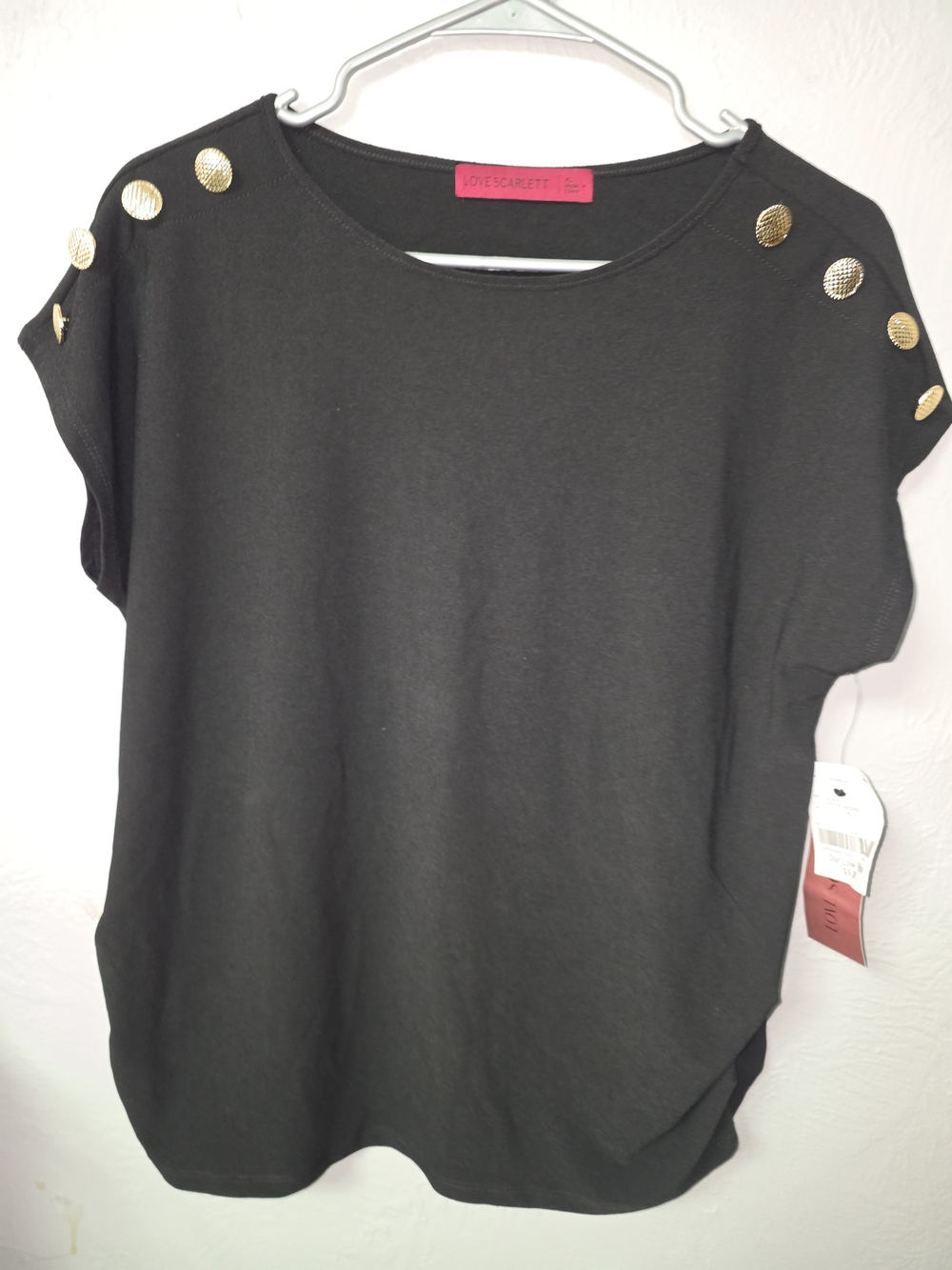 Scarlett Black Short Sleeve Top with Gold Shoulder Buttons